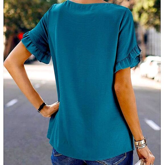 PrettyGarden Ruffle Sleeve Teal Tunic Blouse – Size XL - Picture 3 of 10